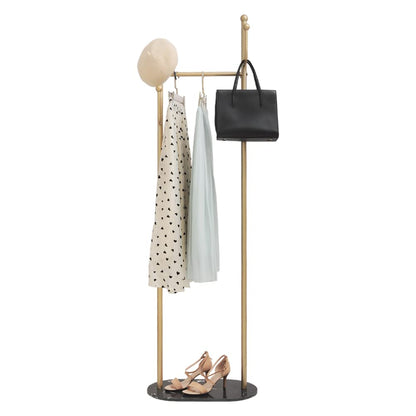 Cre Cra Gold Heavy Duty Metal Clothes Rack with Marble Base - Modern Coat Stand & Freestanding Garment Rack for Boutiques & Bedroom
