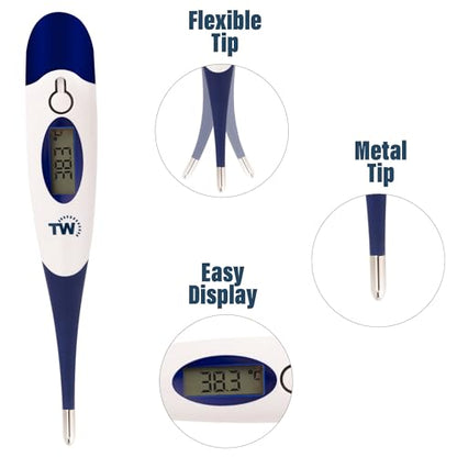 Digital Pet Thermometer For Animal Owners of Dogs Cats Horses Vets Flexible Temperature Probe Includes Veterinary Hobdays Chart