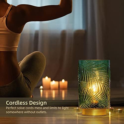 L-Green Battery Operated Table Lamp with Timer - Decorative Cordless Night Light for Home Décor - Table Centerpiece for Living Room/Bedroom/Tabletop/Entryway