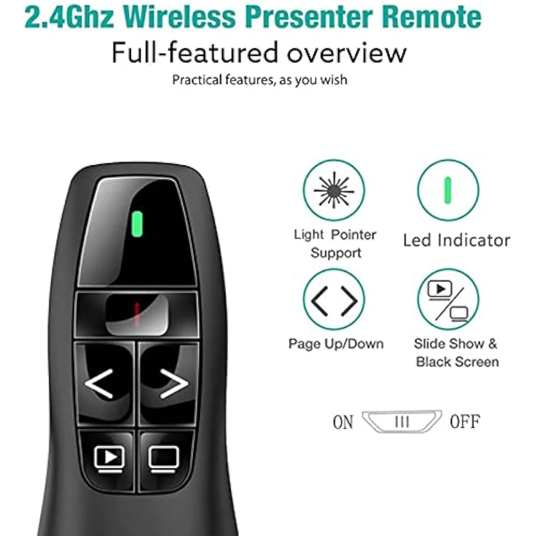 Qui Presentation Clicker Pointer, 328FT Wireless Presenter Remote PPT PowerPoint Clicker, 2.4GHz Presentation Pointer Slide Advancer for Mac, Laptop,
