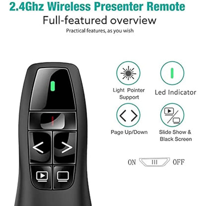 Qui Presentation Clicker Pointer, 328FT Wireless Presenter Remote PPT PowerPoint Clicker, 2.4GHz Presentation Pointer Slide Advancer for Mac, Laptop,