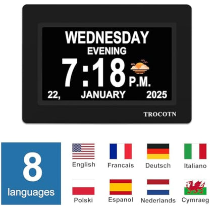 TROCOTN dementia clock, digital clock with date and day for elderly, day date large display calendar (7 Inches Black)