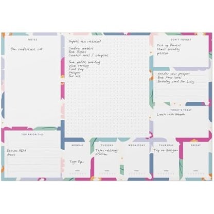 Busy B A3 Desk Pad in Floral with 36 Tear-off Sheets, Reminders, Notes and Handy Year Planner