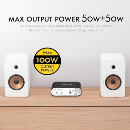 Nobsound NS-10G Bluetooth 5.0 2 Channel Power Amplifier HiFi Stereo Audio Mini Amp Wireless Receiver 50Wx2 for Home Speaker with USB & Bass Sound Effect (Black)