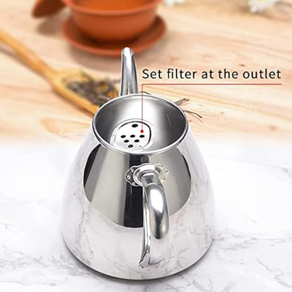 SANQIAHOME Stainless Steel Teapot Coffee Servers 70oz(2.0 litres) 6-8 Cups，Easy Pour Silver Tea Pot