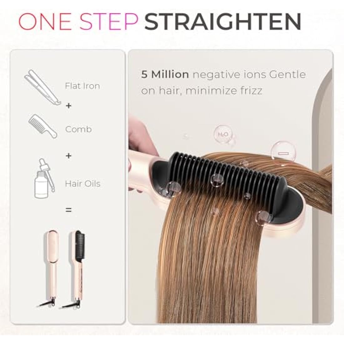 TYMO Hair Straightener Comb Plus - Hair Straightening Brush & Iron with Nano Titanium Coating for Even Heat, 9 Temperature Settings & LED Screen, Professional Hair Tools for Styling