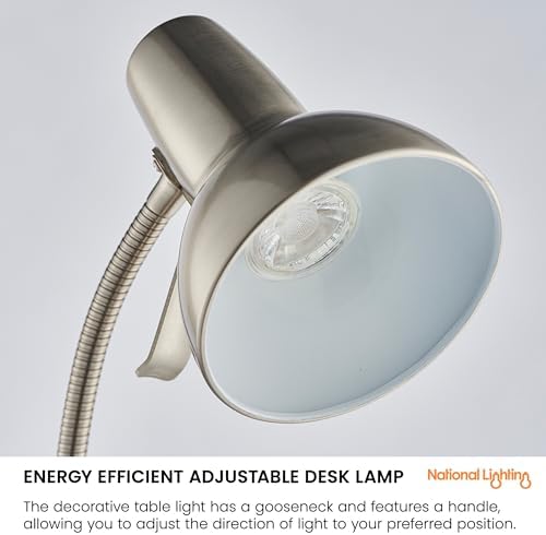 National Lighting Table Lamp– Bedside Lamp with USB Port – Gooseneck Desk Light with Charging Port – LED Reading Light Bedside Table Lamp for Bedroom Livingroom Dining Room and Kitchen 7W GU10