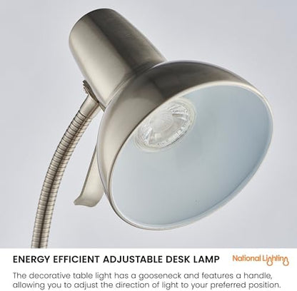 National Lighting Table Lamp– Bedside Lamp with USB Port – Gooseneck Desk Light with Charging Port – LED Reading Light Bedside Table Lamp for Bedroom Livingroom Dining Room and Kitchen 7W GU10