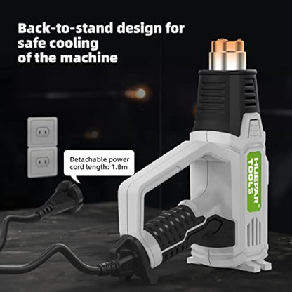 Heat Gun, Huepar Tools 2300W Professional Hot Air Gun 50℃-660℃ with Large Digital LCD Display Industrial Hot Air Gun Kit Variable Temp. Control, with 10 Accessories and Carry Case, Gift for Women, Men