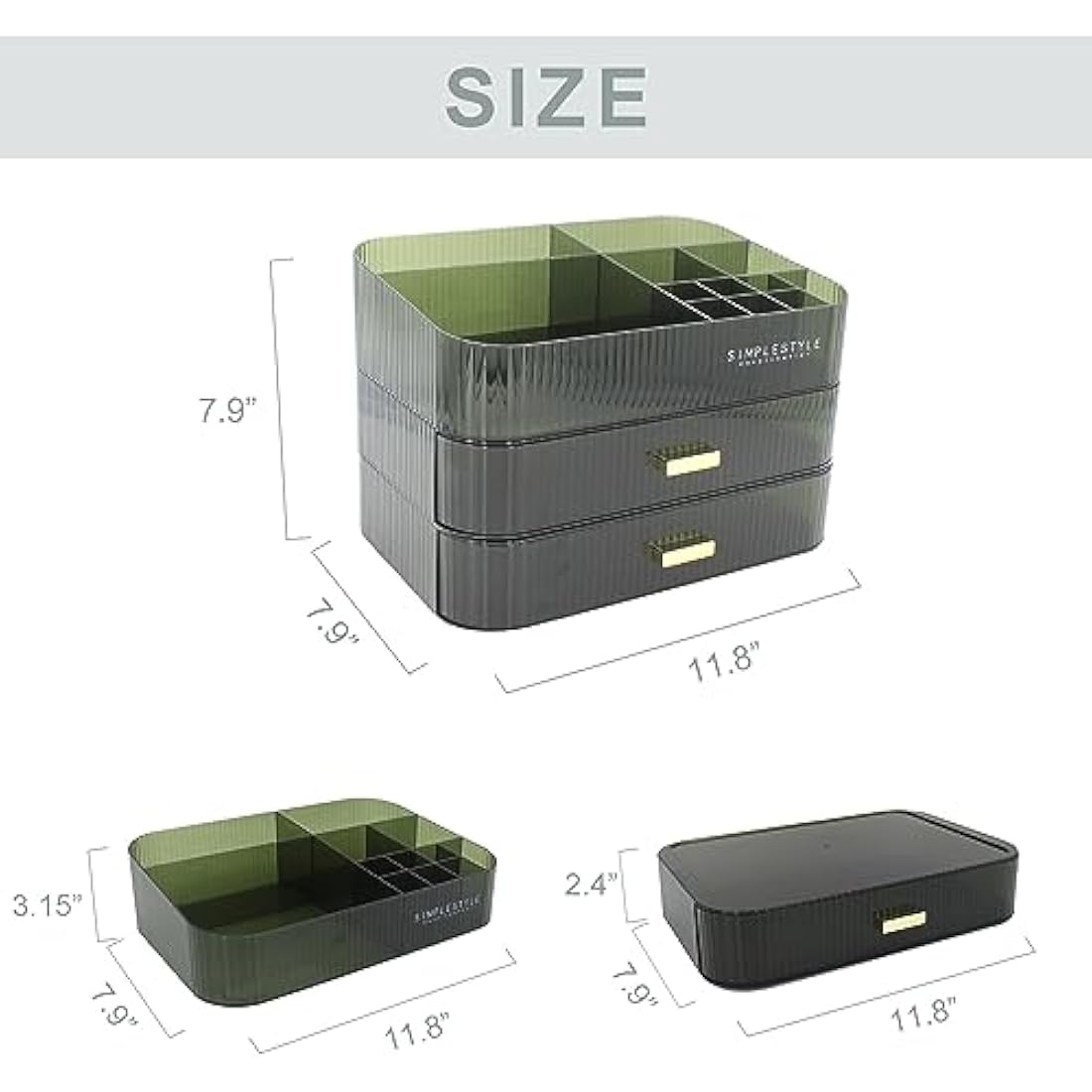 Womanht Makeup Organizer with 2 Drawers, Cosmetics Organizer for Bedroom and Bathroom Vanity Countertops, Large Capacity Cosmetic Storage Box for Skincare Cream Perfume Lipstick Dresser Counter-Green