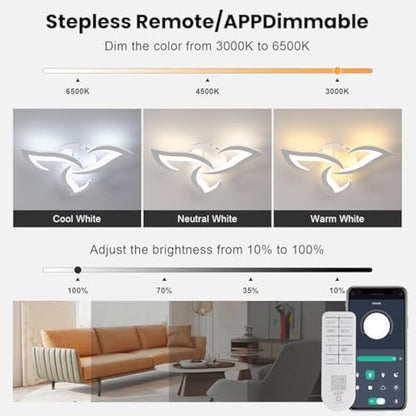 Dorlink LED Ceiling Light Dimmable, 36W 3240LM Modern Design Ceiling Lighting with Remote Control and APP,Acrylic White Flower Fittings Ceilings 3000K-6500K for Bedroom, Kitchen, Dining Room