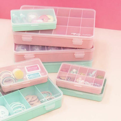 Craftelier - Organizer Box with 17 Compartments for Scrapbooking Materials | Clear and White - Dimensions 26.5 x 17.8 x 4.2 cm