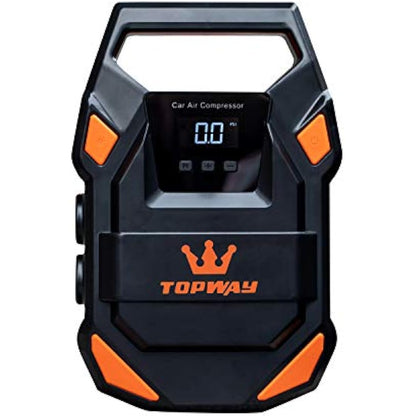TOPWAY Tyre Inflator Air Compressor 12V DC, Digital Car Tyre Pump 150 PSI, 22mm Metal Cylinder, Auto Stop, Preset Pressure, Large Capacity, LED SOS Light, Cloth Bag, for Auto Bicycle Truck Tyres