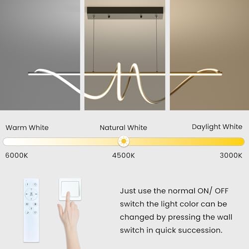 Mikeru Modern 100cm Spiral Pendant with Remote Control 3000K/4500K/6500K Dimmable Dining Room Pendant Light, Brightness 10%-100% Adjustable Island Light, Height Adjustable 1.5M LED Pendant Light