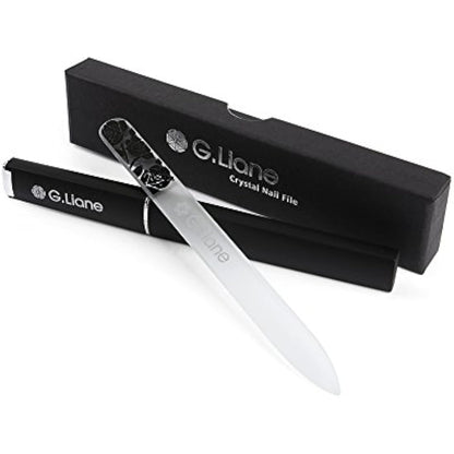 G.Liane Crystal Glass Nail File Professional Double Sided Etched Crystal Nail Files Set for Nail Art & Nail Care Alternative to Metal Nail Files Emery Boards & Buffer (Rose Black)
