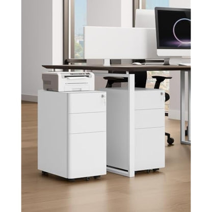 YITAHOME File Cabinet Metal with 3 Lockable Drawers, Mobile Filing Cabinet for Home Office, Under Desk File Office Drawers for Letter/Legal/A4, Fully Assembled, White, 30 x 46 x 59cm