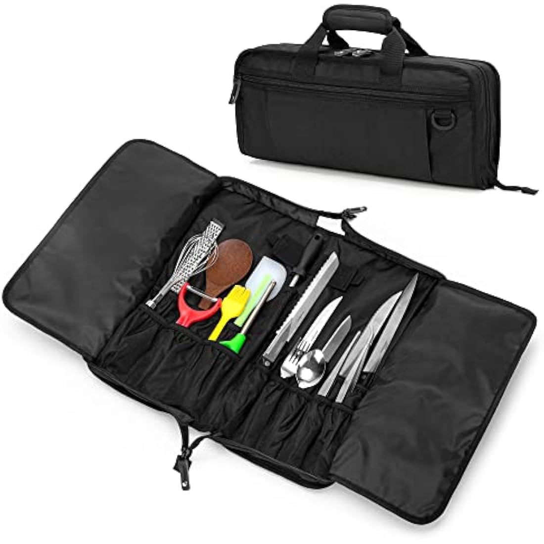 samdew Chef Bag, Culinary Chef Knife Case with 17 + 6 Utensil Slots, Portable Knife Set Carrier for Chef Knife Storage, Professional Culinary Chef Knife Roll for Kitchen, Travel & Camping, Bag Only