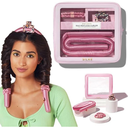 SILKE Heatless Curlers Headband | 100% Luxurious Heatless Curls | Silk Curlers No Heat - Big Bounce, No Effort | Silk Heatless Curler | Easy & Effortless - No Heat (Pink)