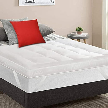 MightySoft Super King Mattress Topper 10cm Thick - Quilted, Extra Deep, Ultra Fluffy and Breathable Microfiber Topper, Securely Fits with Elastic Straps, Enhances Comfort & Supports Restful Sleep