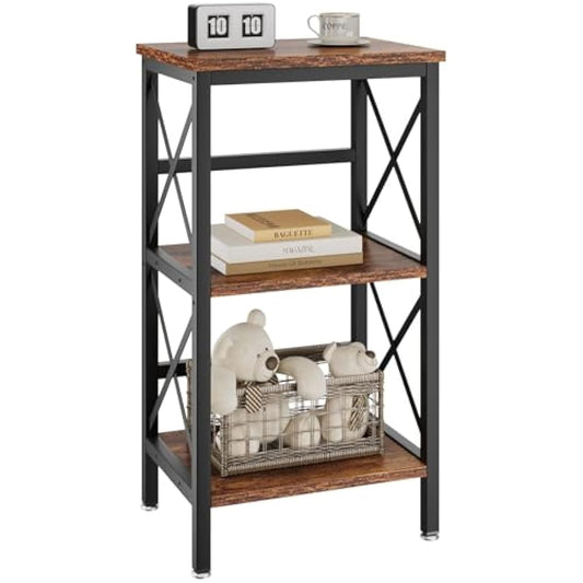 YMYNY Bookcase, 3 Tier Storage Rack, Plant Rack, Storage Microwave Shelf with Steel Frame, for Living Room, Kitchen, Office, Study Hall, Industrial Style, 40×29×75CM Rustic Brown and Black HST008H