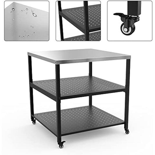 onlyfire Heavy Duty Pizza Oven Stand Table with Stainless Steel Surface and Wheels, Pizza Oven Accessories (80 x 80 x 83 CM)