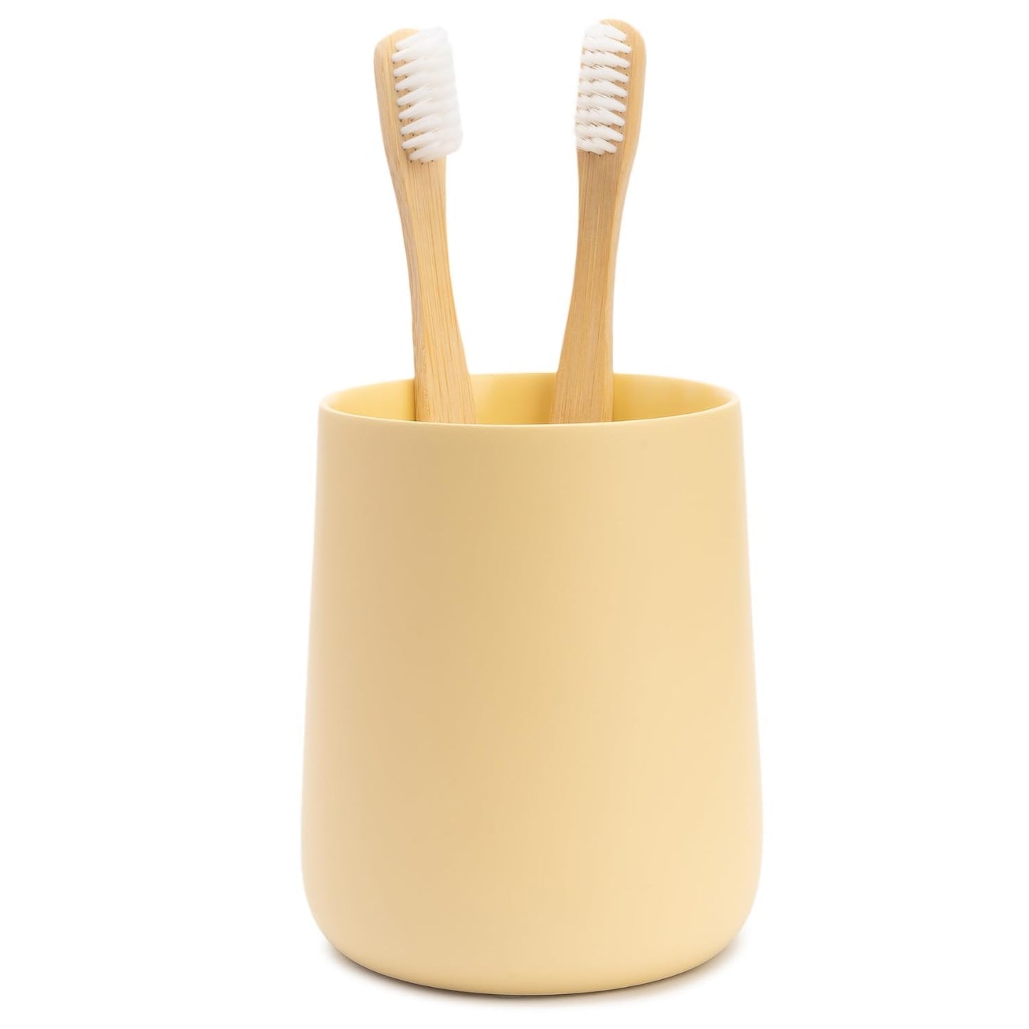 Yew Design Matte Yellow Cream Toothbrush and Toothpaste Holder and Cup for Bathroom Vanity and Countertop, Round Organizer for Electric Toothbrushes,