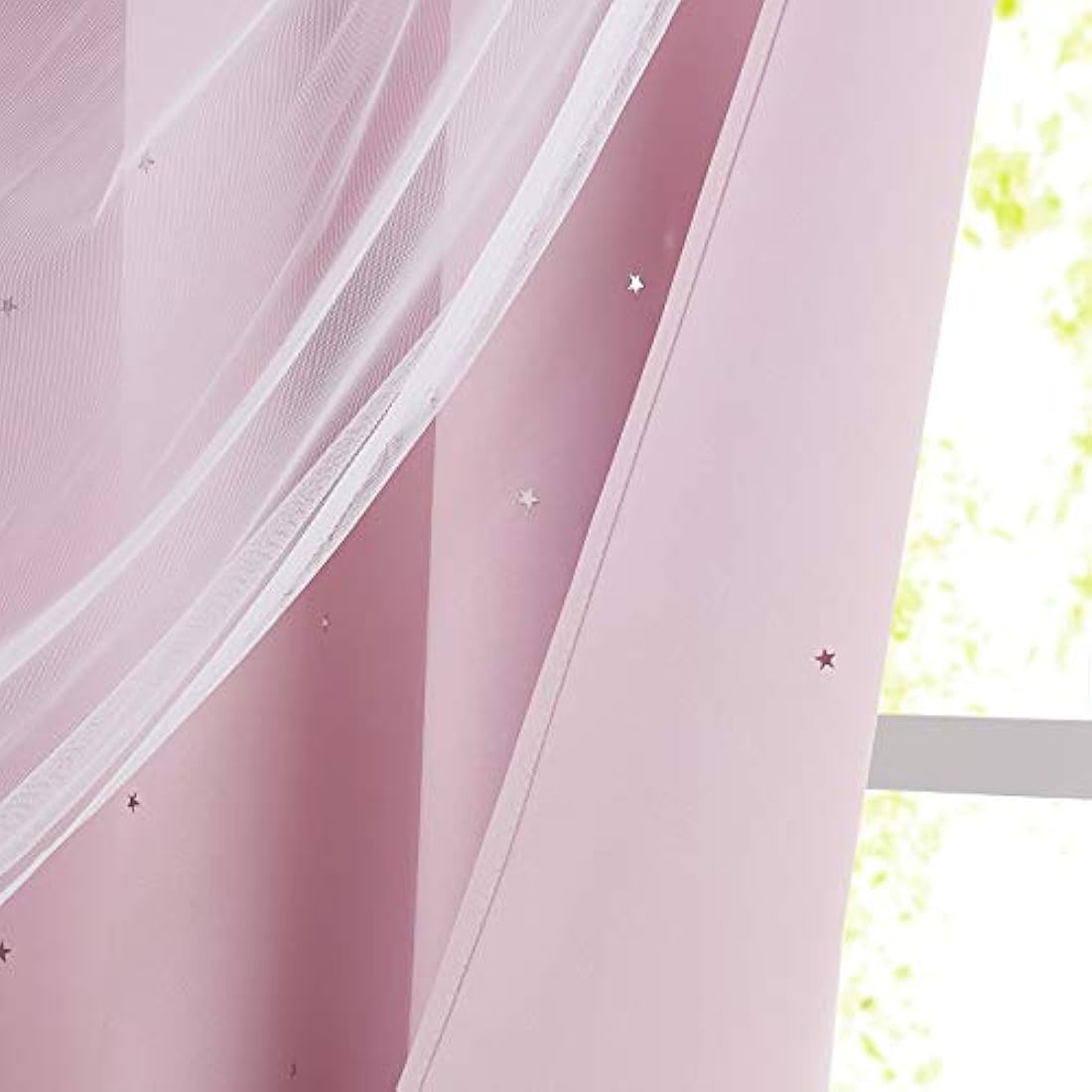 NICETOWN Blackout Curtains for Bedroom - Stars Cut Out Curtains for Kids Nursery Girls Living Room Thermal Curtains Drapery with Eyelet for Windows, 2 Panels, W52 x L63 Inch (132x160 cm), Pink
