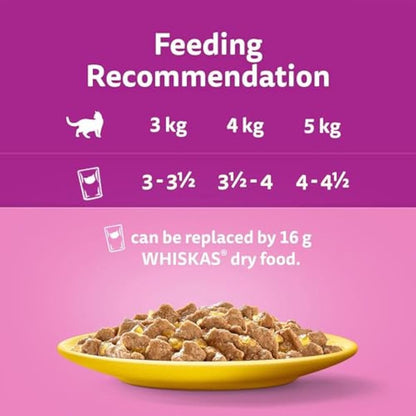 Whiskas 1+ Adult Wet Cat Food Poultry Selection in Jelly 120 x 85g Pouches Megapack, Tender Cuts in Flavoured Gravy, Nutritionally Complete, Easy to Serve, Variety Pack for Adult Cats