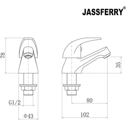 JASSFERRY Chrome Pair of Basin Taps Hot and Cold Water Bathroom Sink Tap Top Lever Handle 1/2" Faucets, Set of 2