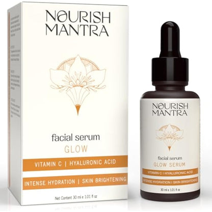 Nourish Mantra Glow Facial Serum, Vitamin C and Hyaluronic Acid, Skin Brightening, 30ml