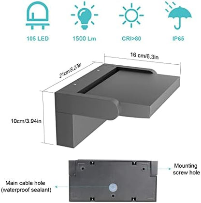 Klighten 24W LED Wall Light Outdoor Indoor Waterproof IP65 Adjustable Lamp Modern Outside Light Aluminum Wall Lighting for Entrance Garden Balcony, Dark Gray, Warm White 2700K-3000K