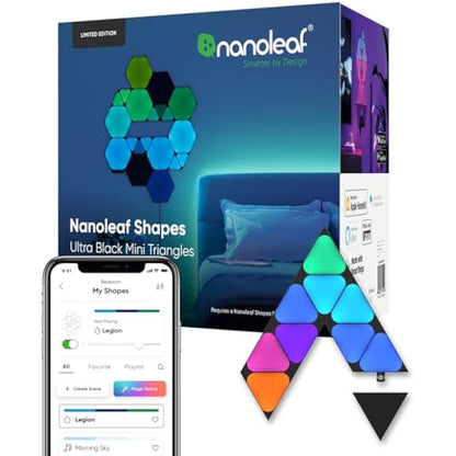 nanoleaf Shapes Ultra Black Mini Triangle Expansion Pack, 10 Additional Smart Light Mini Panels LED RGBW - Modular Wi-Fi Colour Changing Wall Lights, Works with Alexa Google Assistant Apple Homekit