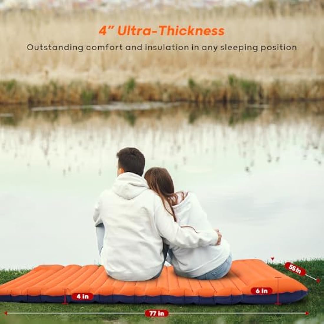 VALEHOWL 10CM Thick Double Sleeping Mat for Camping, with Foot Pump and Pillow, Lightweight Camping Mattress 2 Person for Outdoors, Backpacking, Hiking