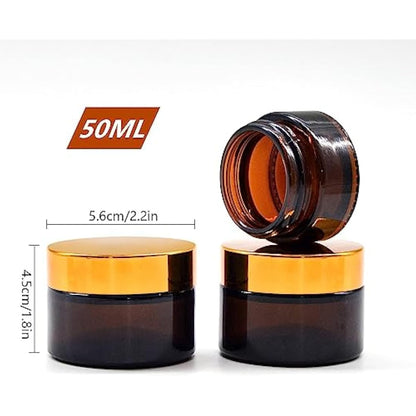 6 Pcs Amber Glass Jars, Refillable Small Glass Jars with Lids, 50ml Travel Pots for Storage Homemade Facial Cream Lotion Ointment