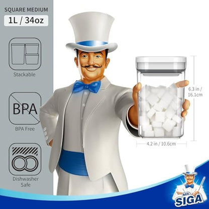 MR.SIGA 4 Pack Airtight Food Storage Container Set, BPA Free Kitchen Pantry Organization Canisters with One-handed Leak Proof Lids, 1L / 33.8oz, Medium, White