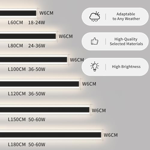 Mikeru 180CM 3000K-Warm White Outside Wall Lights, 60W Garden Outdoor LED Strip Light with Mains Power IP65 Wall Mounted Black Wall Lighting Fixtures for Hallway, Porch, Balcony
