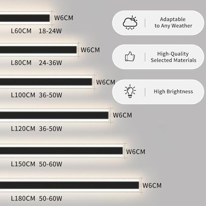 Mikeru 180CM 3000K-Warm White Outside Wall Lights, 60W Garden Outdoor LED Strip Light with Mains Power IP65 Wall Mounted Black Wall Lighting Fixtures for Hallway, Porch, Balcony