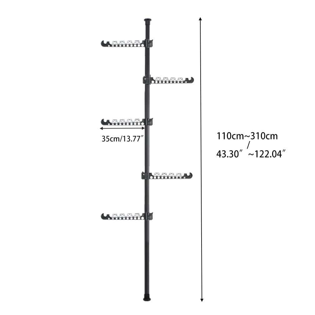 Hershii Telescopic Coat Rack, 110-310cm Adjustable Tension Rod with 5 Hooks