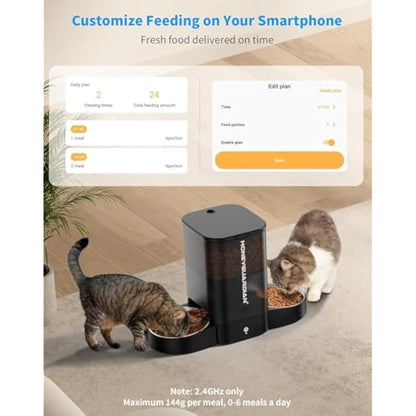 HoneyGuaridan Dual Automatic Cat Feeder APP Control, 2.4G WiFi Smart Pet Feeder for Remote Feeding, 5L Timed Cat Food Dispenser with Freshness & Clog-Free Function, Food Sensor for 2 Cats & Dogs