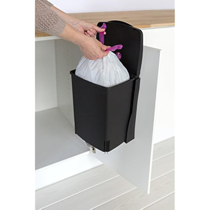 Brabantia Built-in 10L Inside Cupboard Bin (Black) Removable Inner Bucket, Easy to mount, Auto closing, Under Sink Rubbish/Food Waste/Carrier Bag Tidy Storage