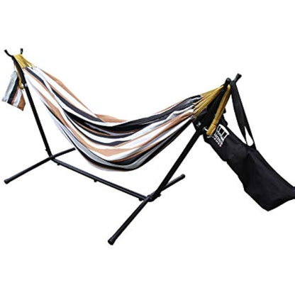 Ross James Garden Furniture, 100% Double Cotton Hammock with heavy Duty Metal Stand with over 200kg Weight Capacity (2020 Model) (Duck Egg and Blue Stripe)