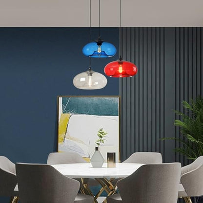 HJXDtech Pendant Light with 28cm Glass Lampsahde, Industrial Vintage Loft Bar E27 Ceiling Hanging Lamp for Kitchen, Dining &Living Room (Red)
