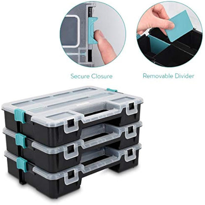 Navaris Plastic Storage Box - Stackable Organizer Case with Adjustable and Removable Divider Compartment for Tools, Small Items, Jewelry - 3 Boxes