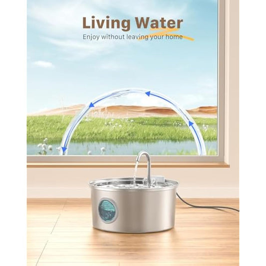 Cat Water Fountain for Drinking: Quiet Cat Water Fountain Stainless Steel - 108oz/3.2L Cats fountains - Pet Waterer Fountains - Vailable for Dogs and Cats
