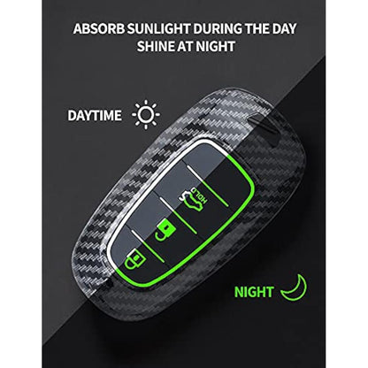 ontto ABS Car Key fob Cover Keyring fit for Hyundai Sonata Tucson NX4 Nexo Solaris Santa Fe 2020 2021 accessories Remote Key Shell Plastic Silicone key case Key Holder 3 Buttons Carbon Black