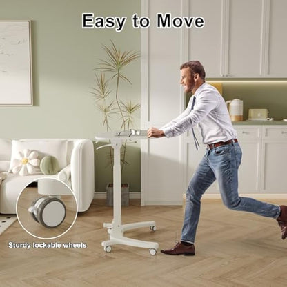BONTEC Foldable Ergonomic Computer Workstation with Rolling Castors, Height Adjustable Standing Desk, Eco-Friendly Laptop Stand on Wheels, Portable Desk for Home Office, Bedroom, Medical Use, 65x50cm