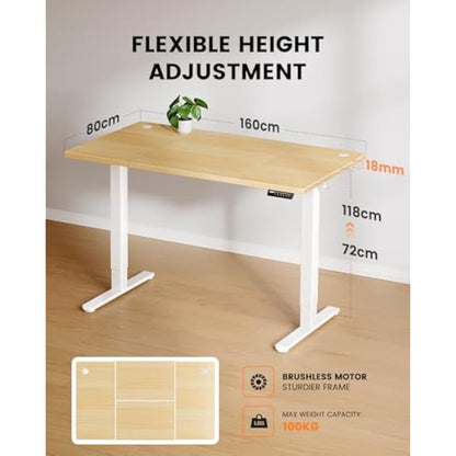 ErGear Electric Standing Desk-160 x 80 cm-100kg Load Capacity Height Adjustable Desk with Advanced Brushless Motor, Quiet Operation, Sturdy Metal Frame,4 part Tabletop