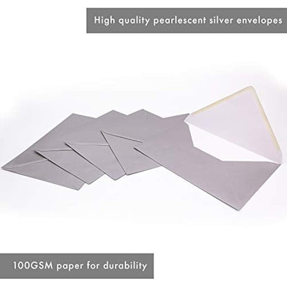 Pukka Pad, Pukka Post & Packaging Gummed Envelopes - Pack of 25, Ready-to-Seal, Durable 100GSM Postal Envelopes for Letters, Invitations, and Other Mail - 229 x 162 mm, Size C5, Silver