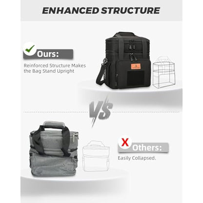 Large Insulated Lunch Bag for man, Double Layer Insulated Large Cooler Bag for Men Adults Waterproof Leakproof Durable Lunch Bag for Work Outdoor Picnic 15L, Black, HSHRISH