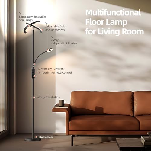 FIMEI Uplighter Floor Lamp, 22W Floor Lamp & 7W Reading Lamp, Stepless Dimming & 3000K-6000K Color Temperature, Remote & Touch Control, Modern Standing Light for Living Room, Bedroom, Office